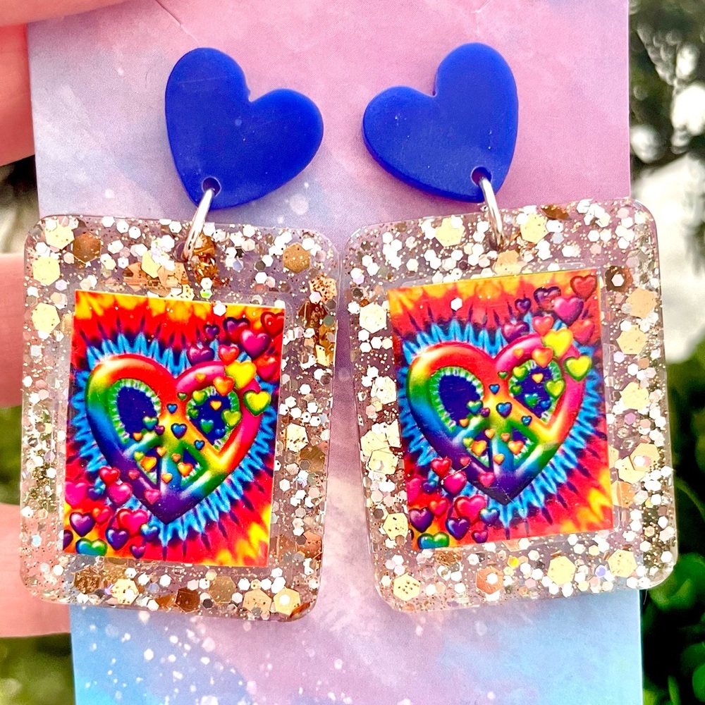 Rainbow Heart Acrylic Earrings